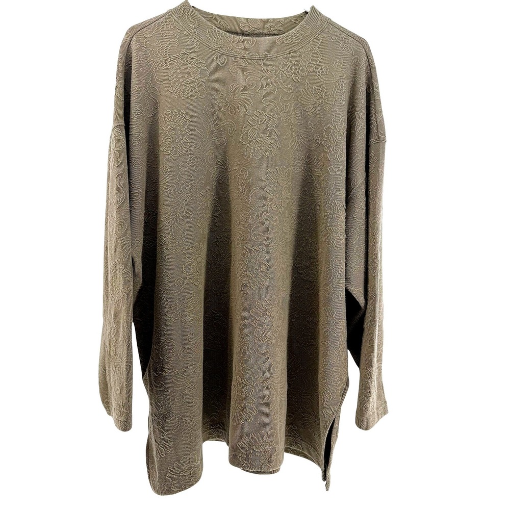 Jacque & Koko‎ Sweater Women 22/24 Tan 3D Floral Textured Long Sleeve Tunic VTG